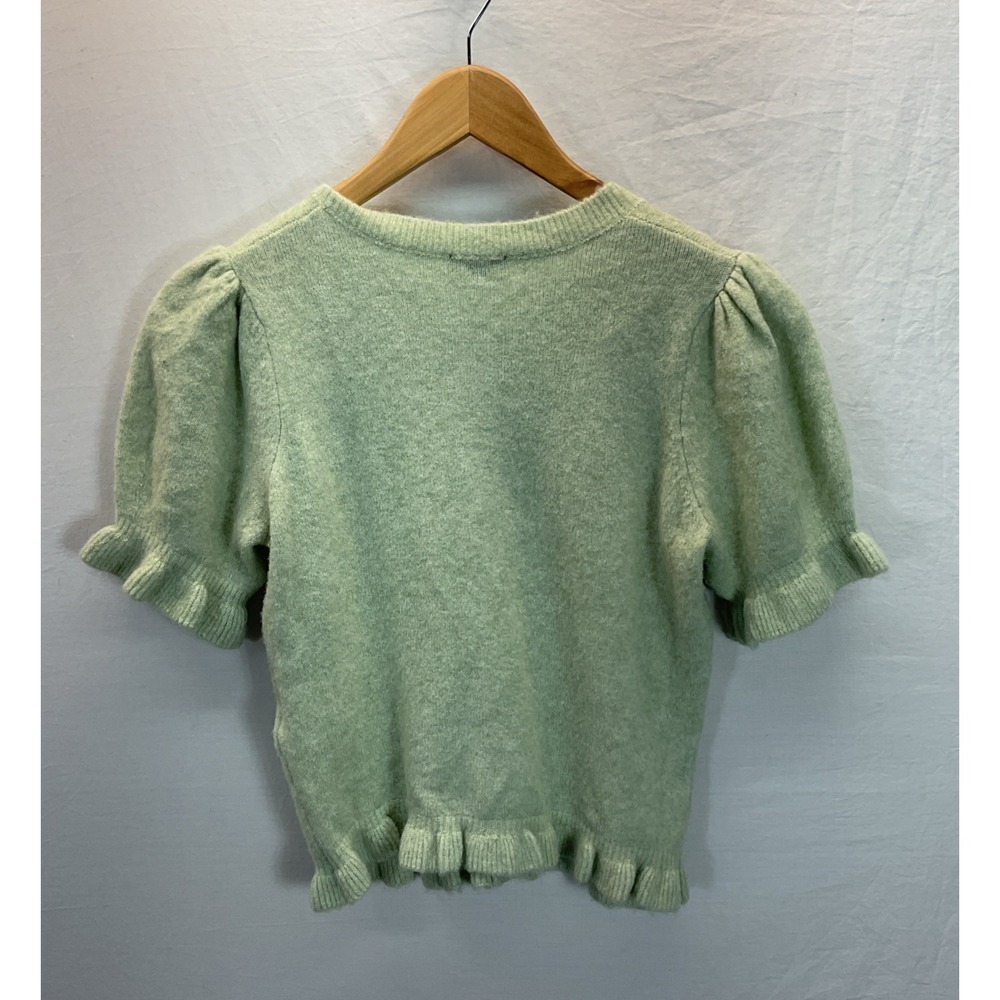 Rails Sage Green Short-Sleeve Ruffle Hem Sweater Cardigan SM preppy dainty - Picture 2 of 9